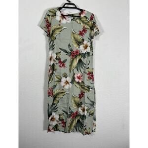 Vintage Bishop St Apparel Hawaiian Dress Size S Green Midi Floral Rayon‎